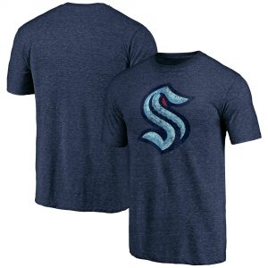 Seattle Kraken Heather Navy Distressed Tri-Blend T-Shirt