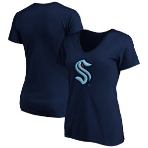 Seattle Kraken Women’s Navy Primary Logo V-Neck T-Shirt